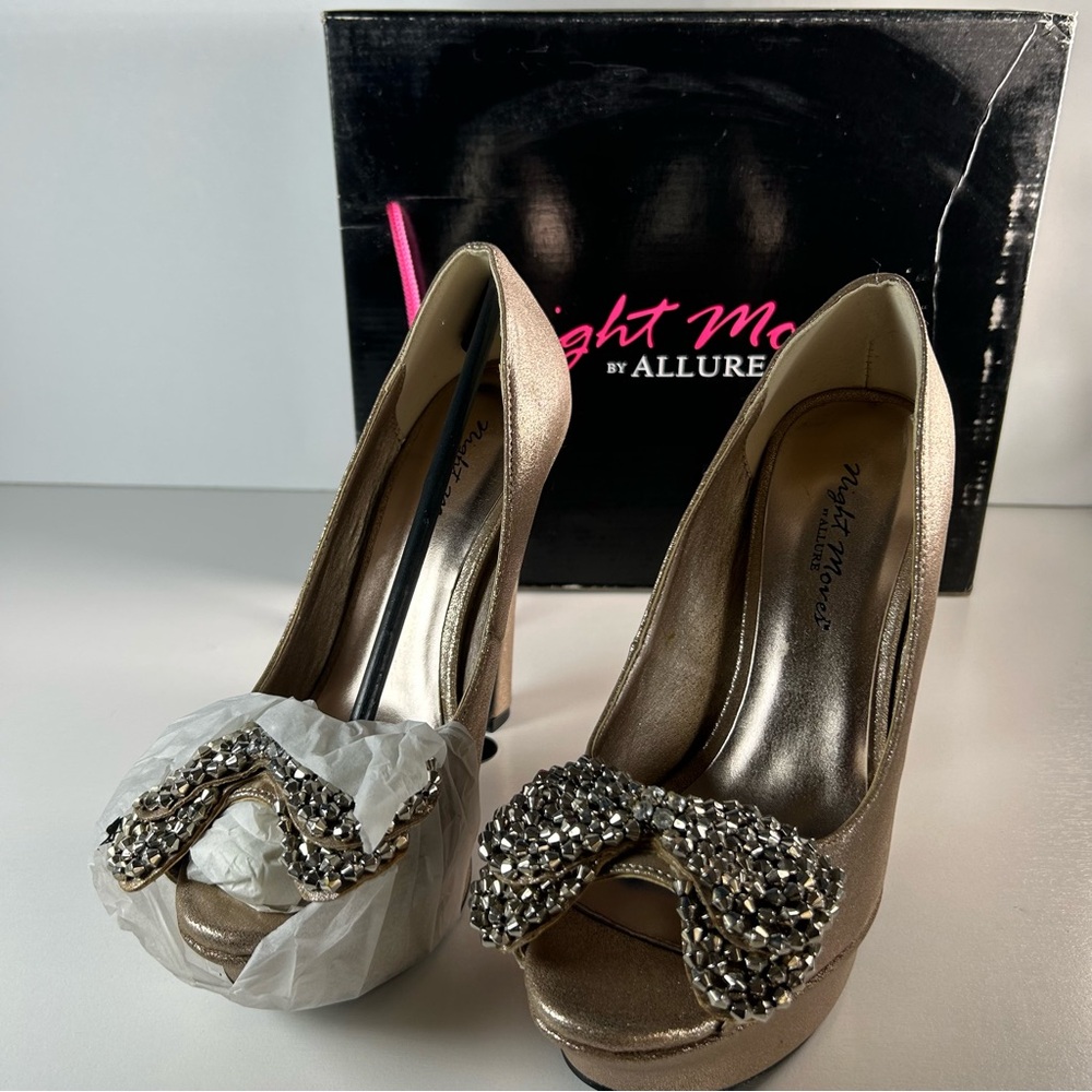 Night Moves High Heel Shoes by ALLURE Womens 6 US April Color GOLD With Bow